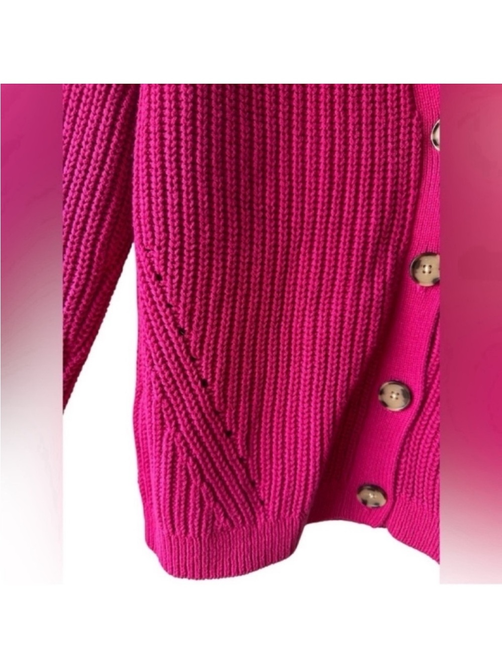LOFT Bright Fuchsia Ribbed Button Cardigan - Picture 4 of 11